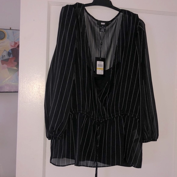 DKNY (M) Bli blk / ivory dressy 2 pieces 3/4 sleeves blouse / tunic - Picture 15 of 16